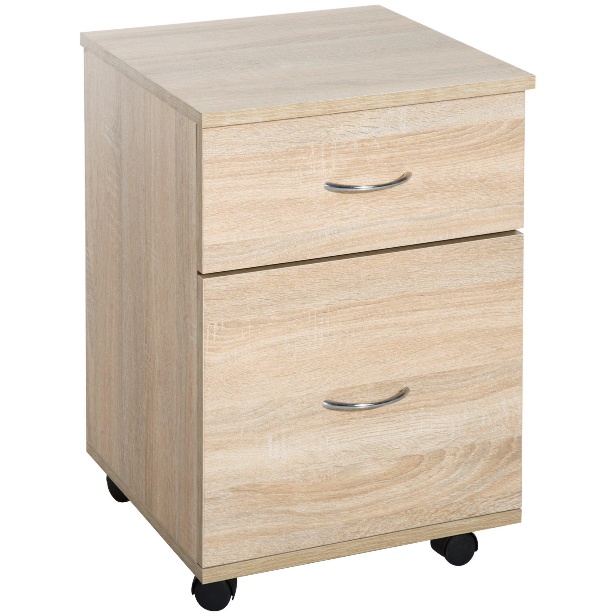 Mobile File Cabinet Wooden Side Table with 2 Drawers Pedestal Office